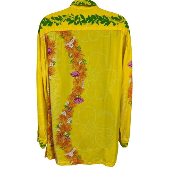 Vintage Hilo Hattie Hawaiian Yellow Floral Shirt Small S Rayon Button Down EUC - Picture 3 of 7